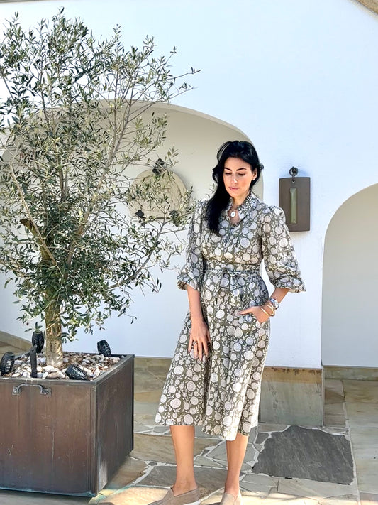 Daydress mit Gürtel - grün/weiss