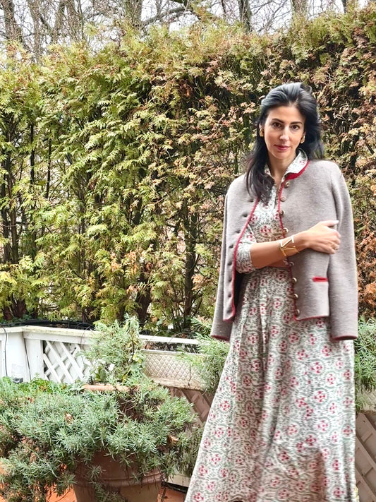 Hemdblusenkleid Blütenkranz rot grün