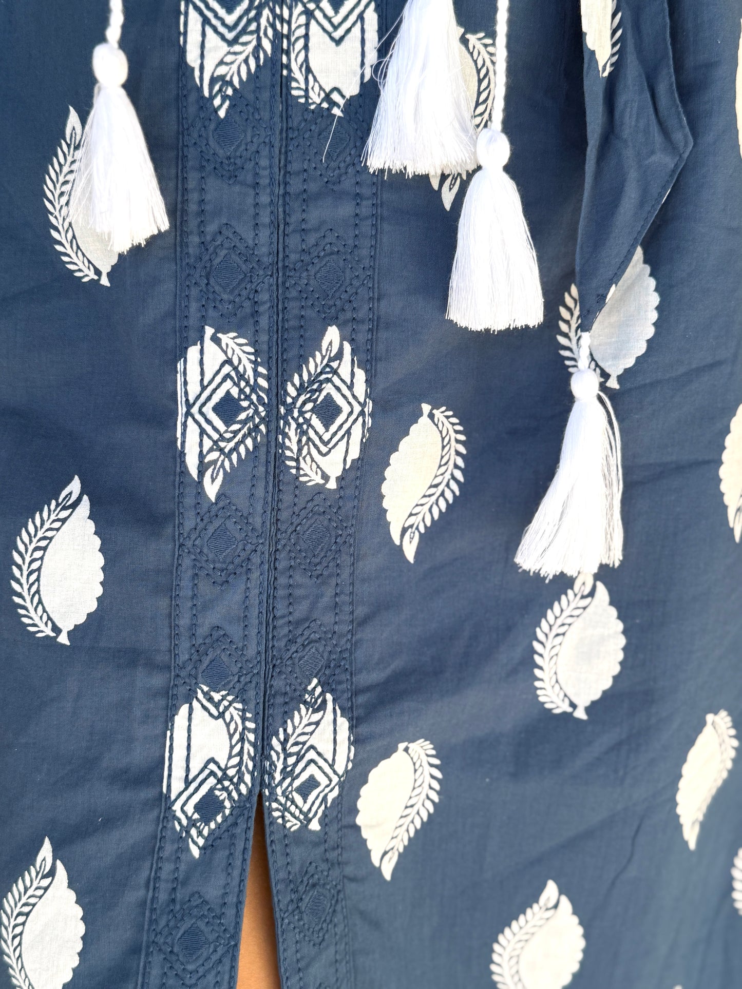 Kleid Calista mit Gürtel - blau/weiss