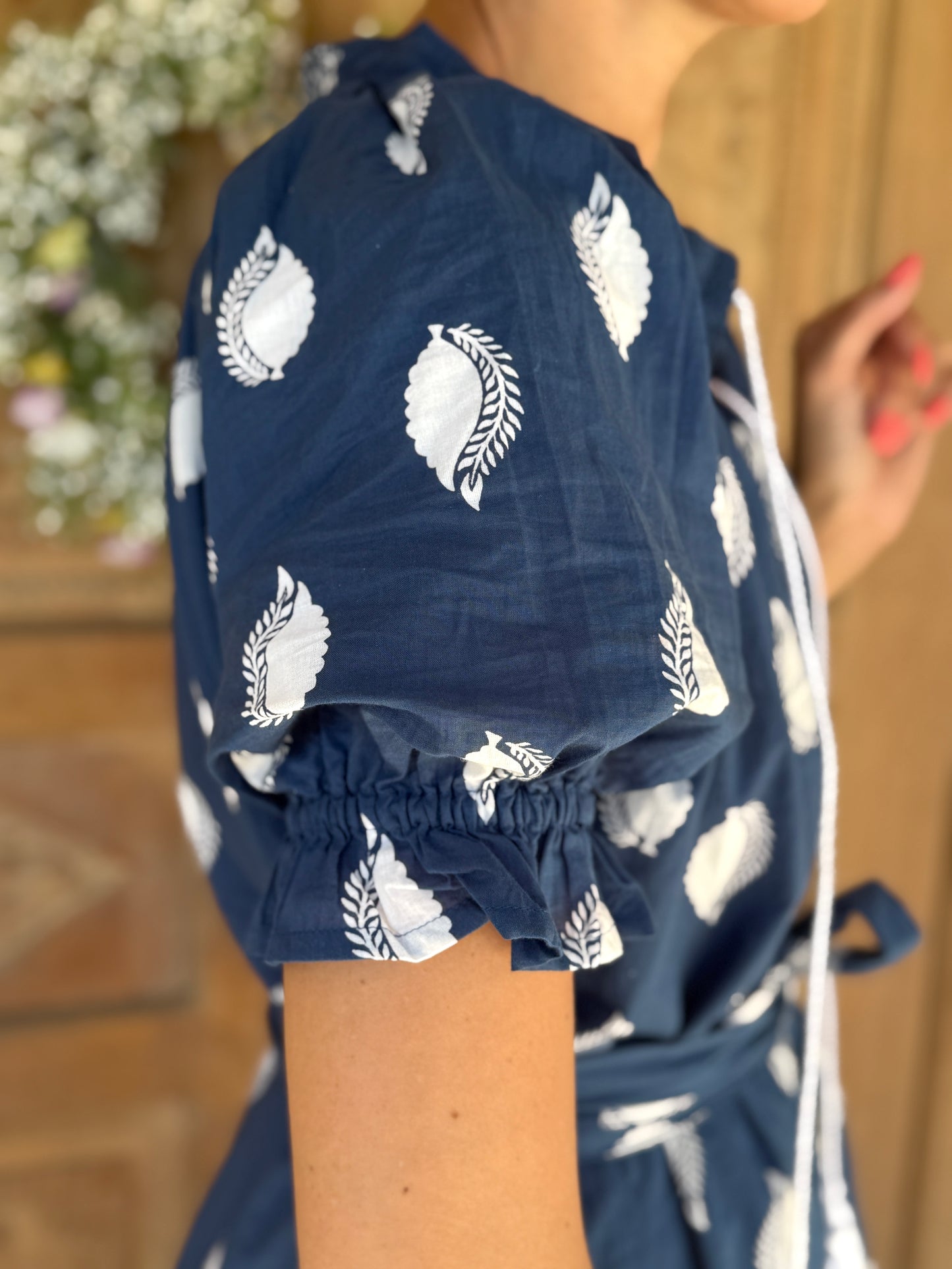Kleid Calista mit Gürtel - blau/weiss