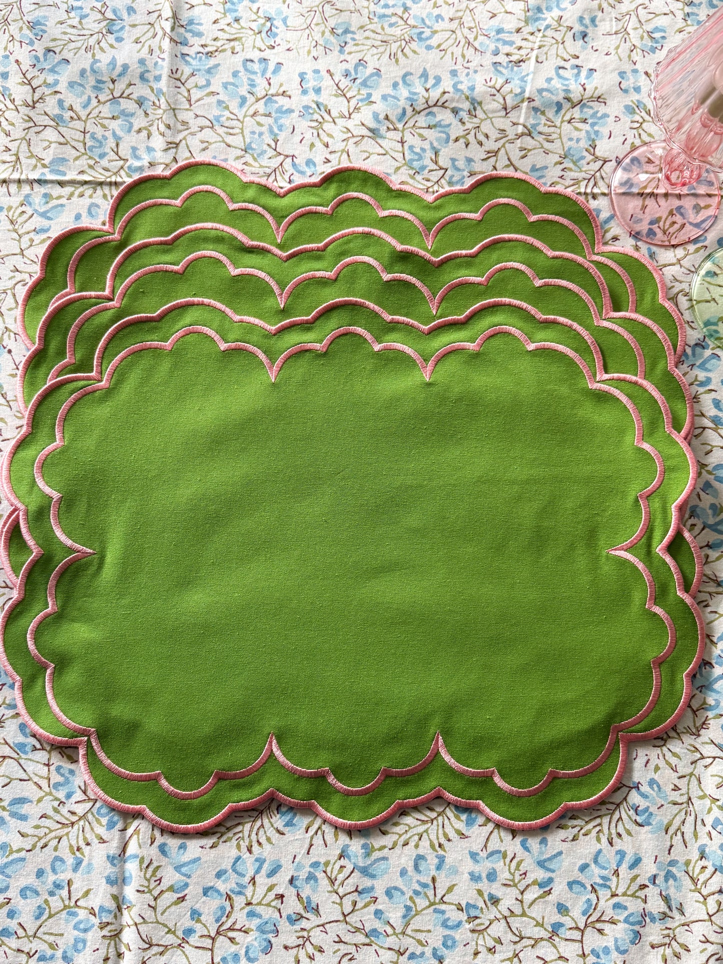 Máxima Grün & Pink Tischsets und Servietten - 4 Sets mit 4 Servietten