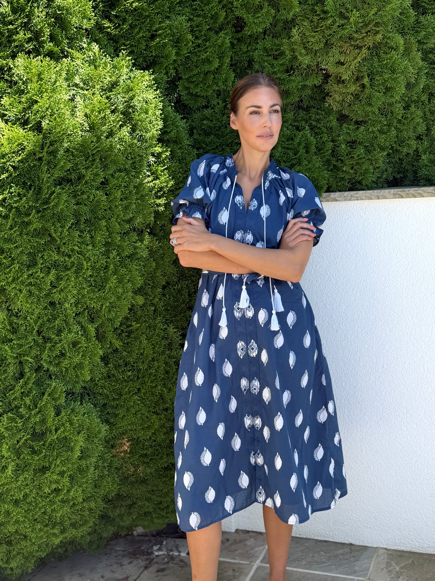 Kleid Calista mit Gürtel - blau/weiss