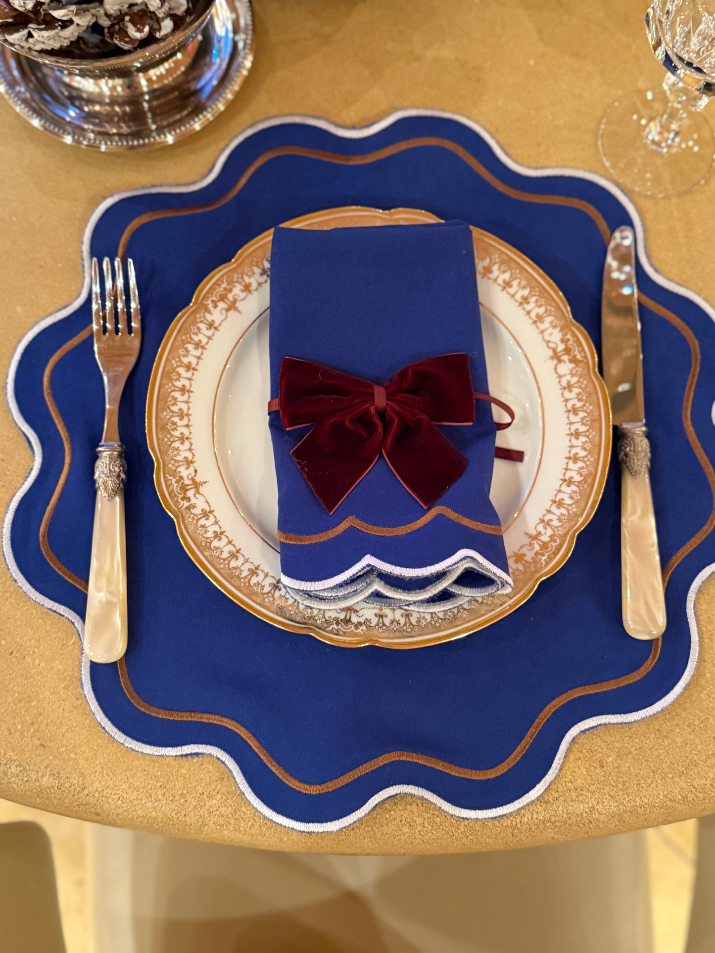 Valeria königsblaue Tischsets - 4 Sets mit 4 Servietten