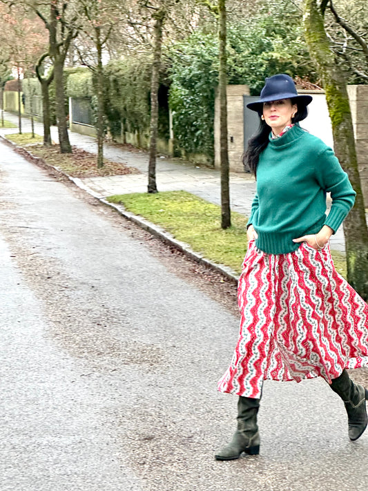 Hemdblusenkleid Blütenranke rot