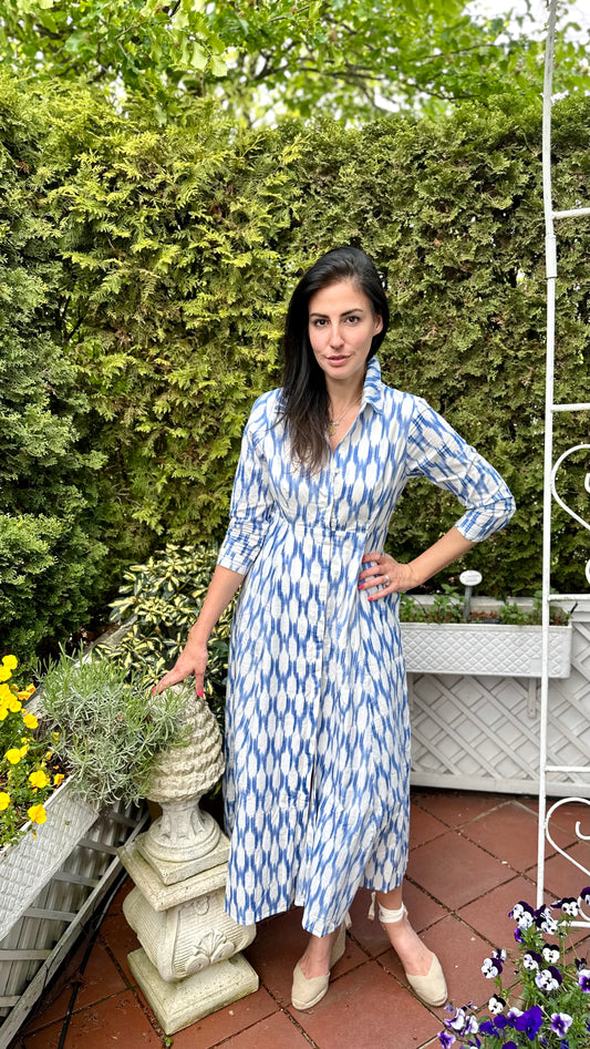 Hemdblusenkleid IKAT blau weiss