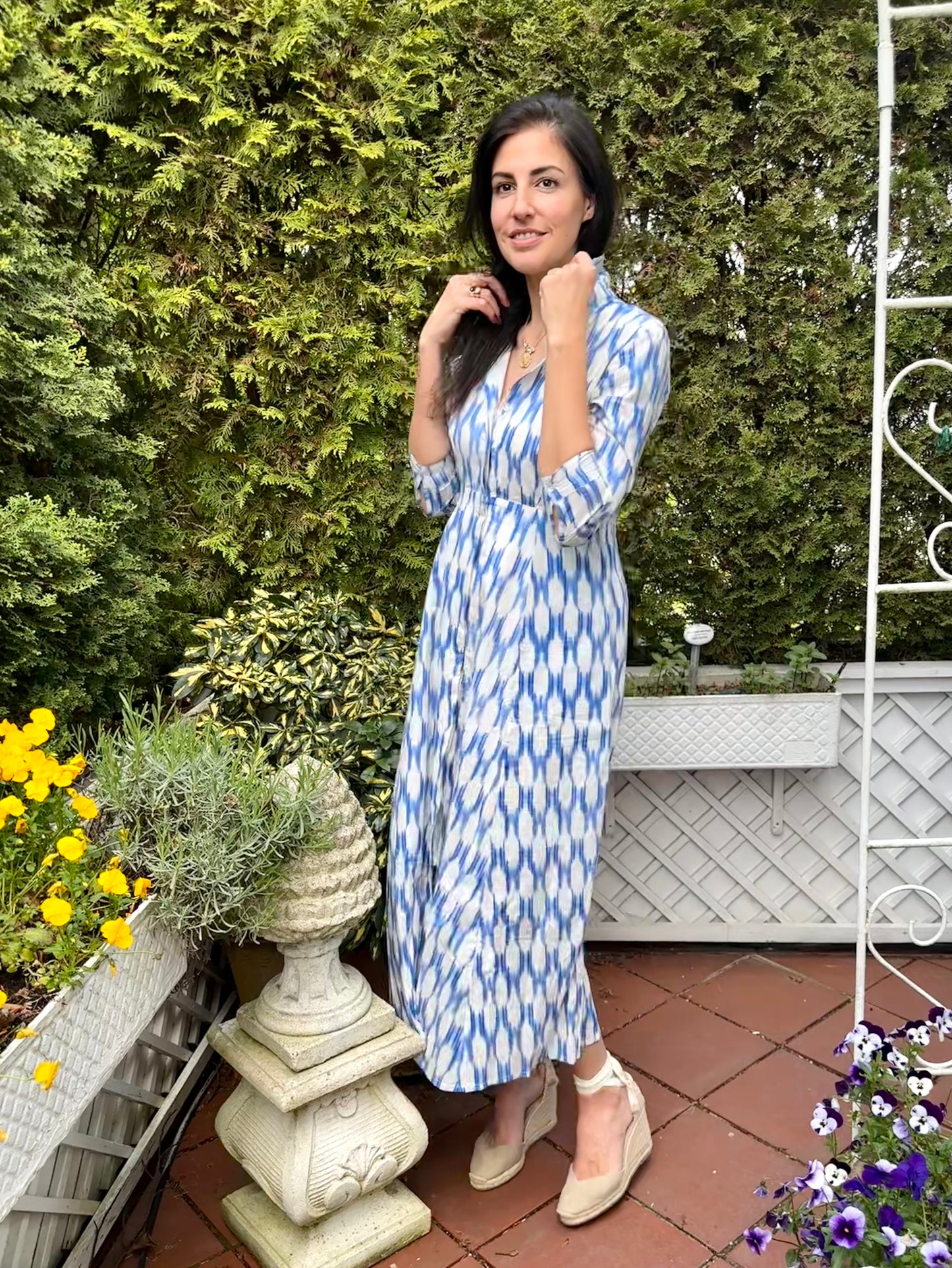 Hemdblusenkleid IKAT blau weiss