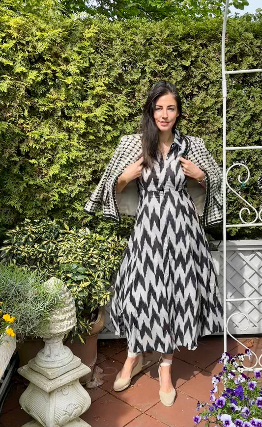 Hemdblusenkleid IKAT schwarz/weiss