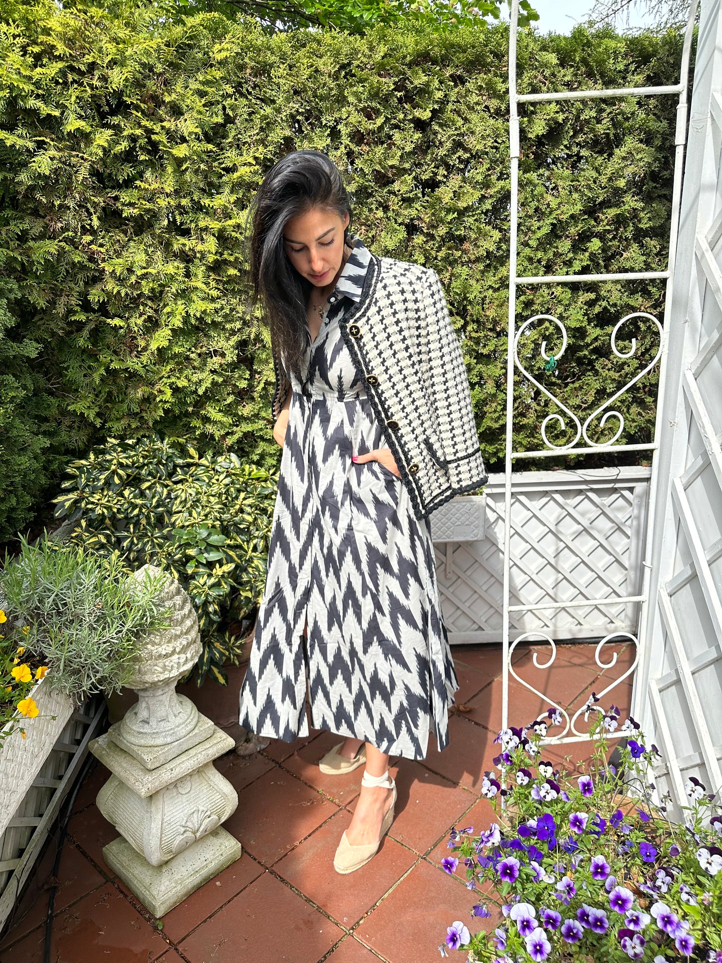 Hemdblusenkleid IKAT schwarz/weiss