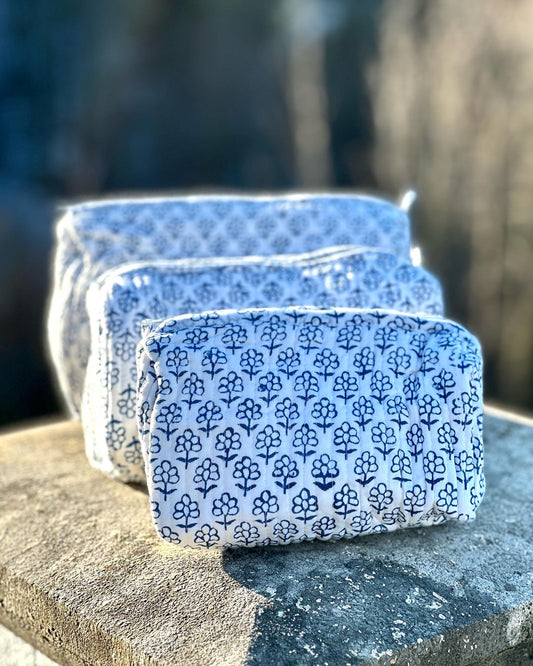 Beauty Bags - 3er Set Blüten blau