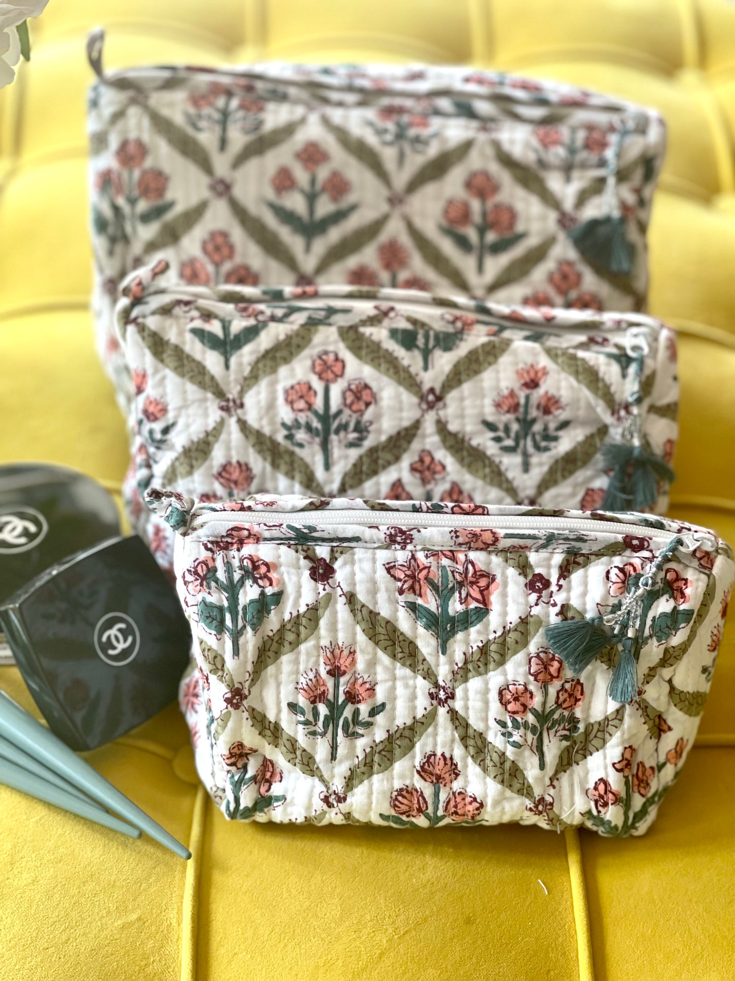 Veilchenblühen grün rosa Beauty Bags - 3er Set