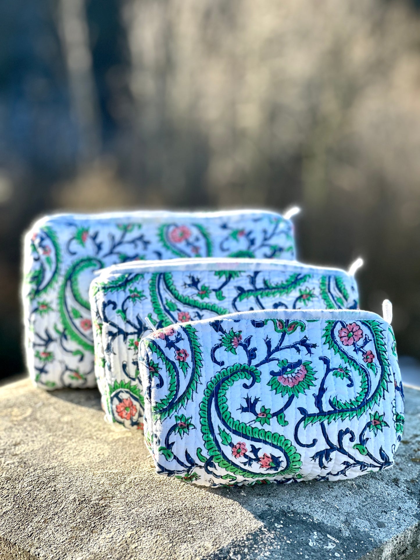 Beauty Bags - 3er Set Paisley grün