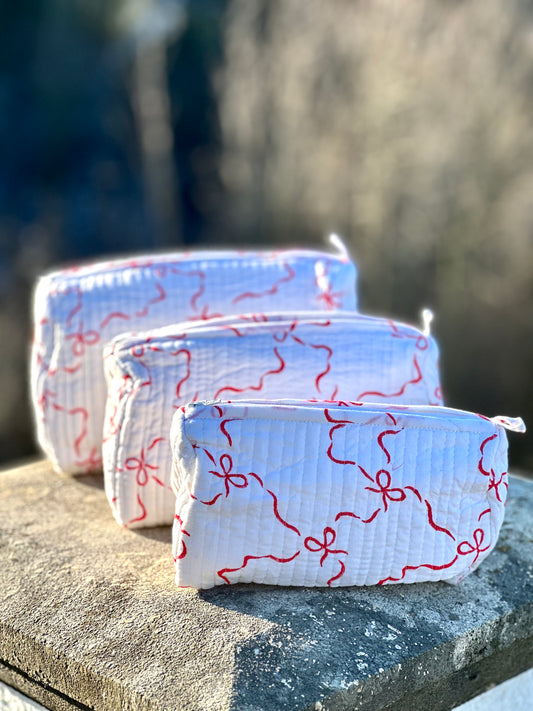 Beauty Bags - 3er Set Schleifen rot