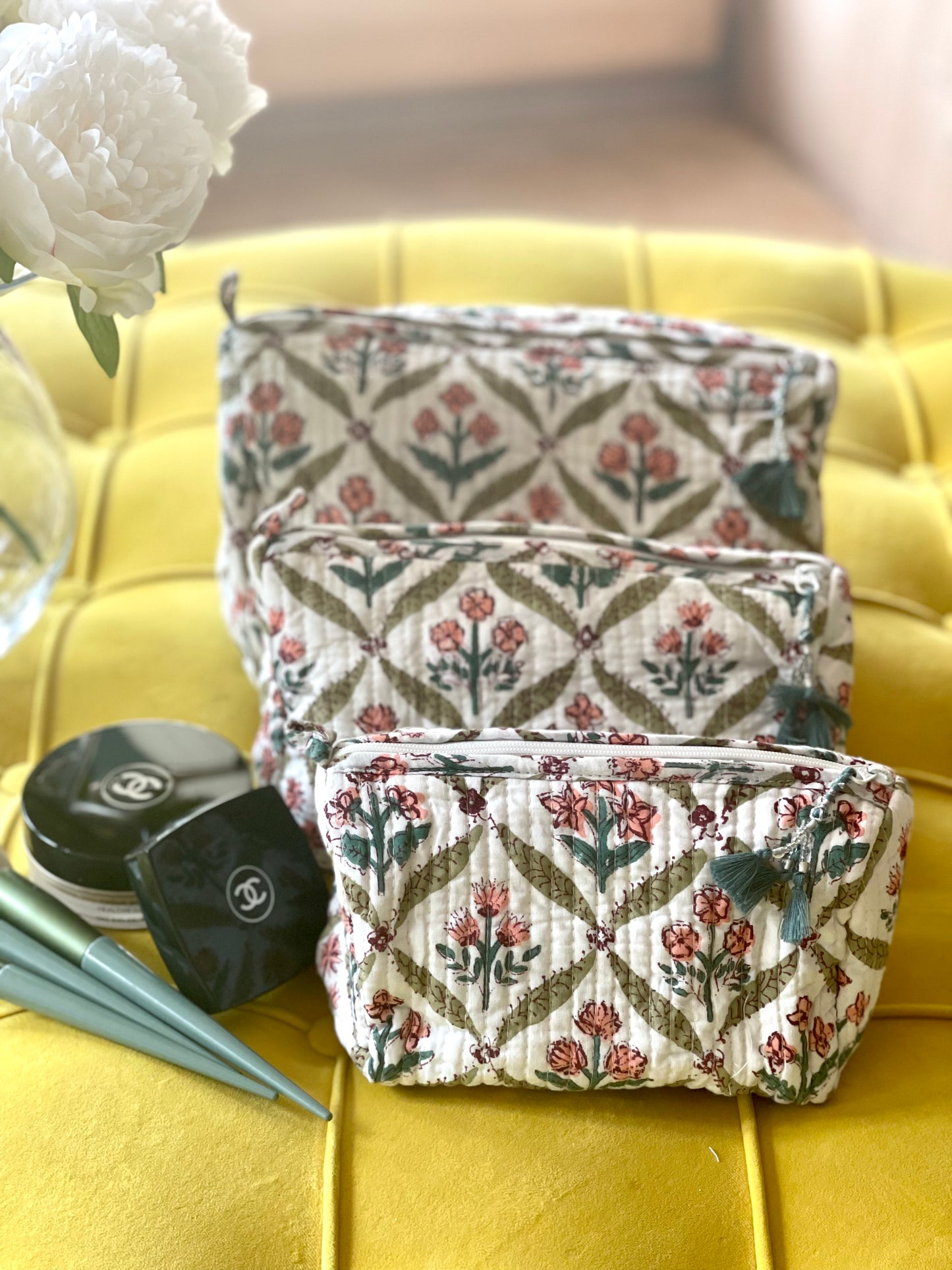 Veilchenblühen grün rosa Beauty Bags - 3er Set