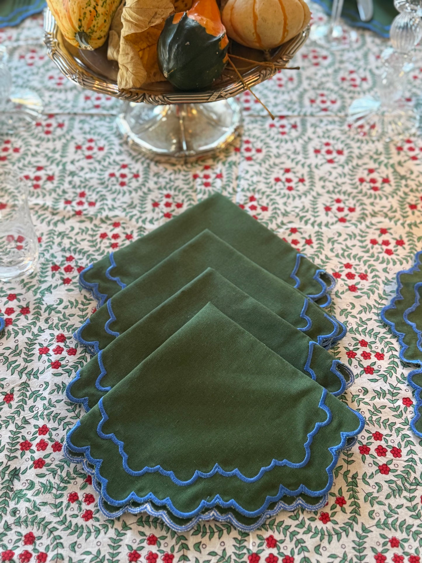 Valeria mossgrüne Tischsets - 4 Sets mit 4 Servietten