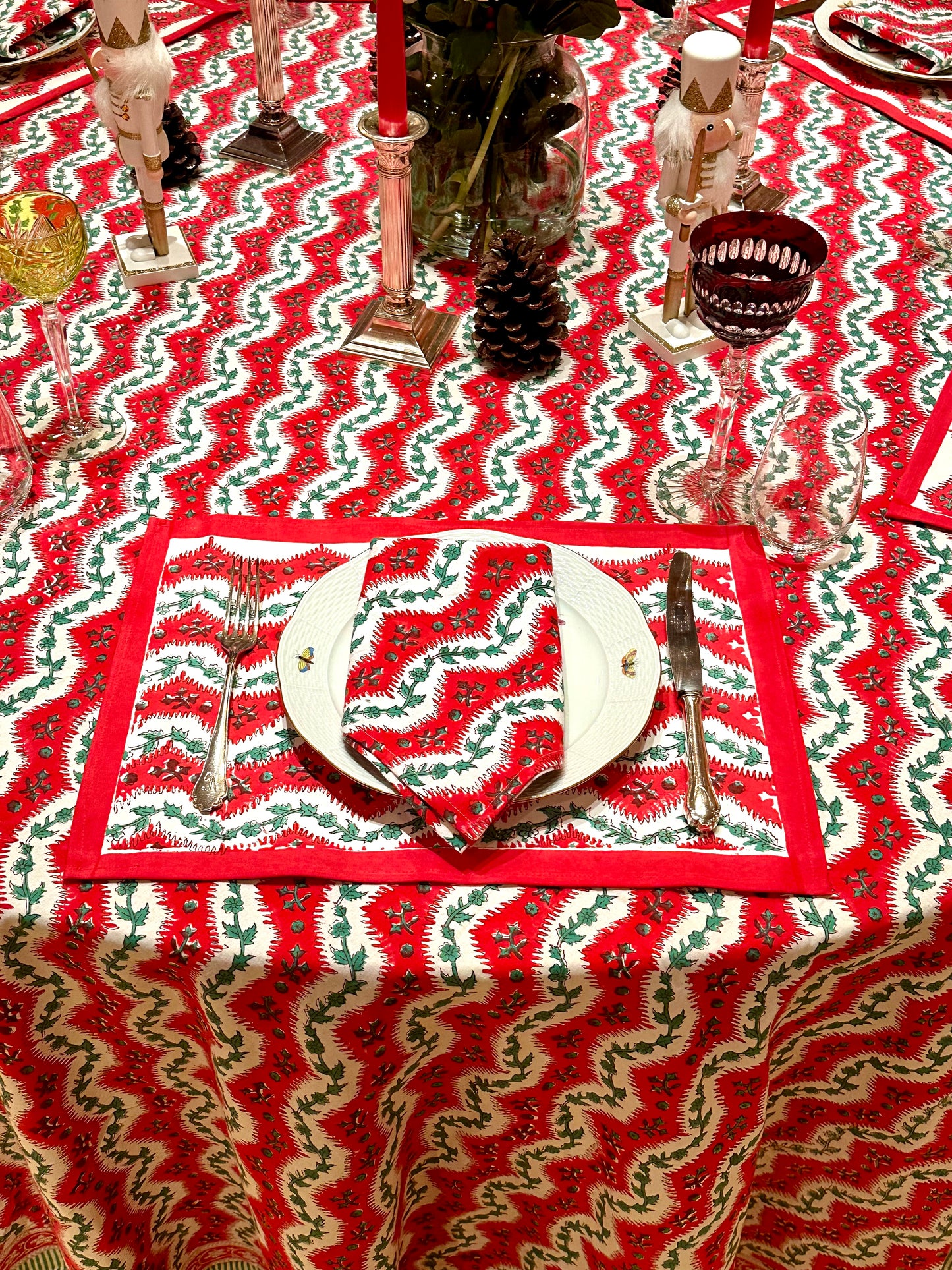 Weihnachtsstreifen Tischsets - 6 Sets mit Servietten