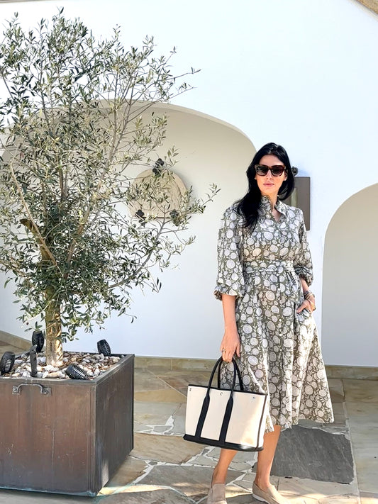 Daydress mit Gürtel - grün/weiss