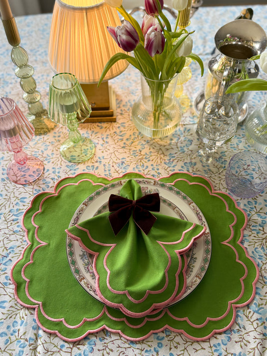 Máxima Grün & Pink Tischsets und Servietten - 4 Sets mit 4 Servietten