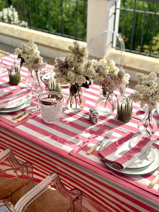 Blockstreifen Himbeere Servietten - 4er Set