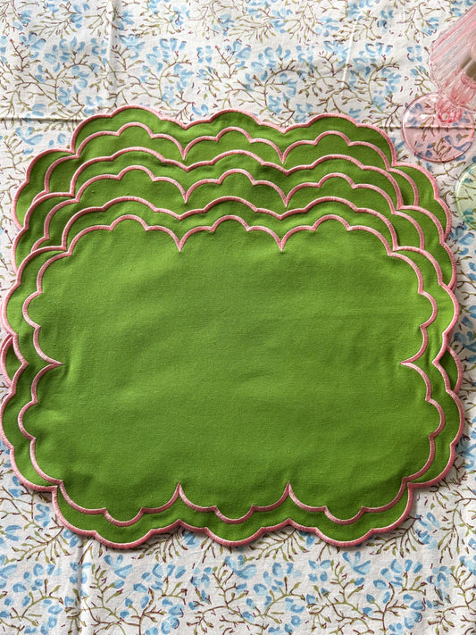 Máxima Grün & Pink Tischsets und Servietten - 4 Sets mit 4 Servietten