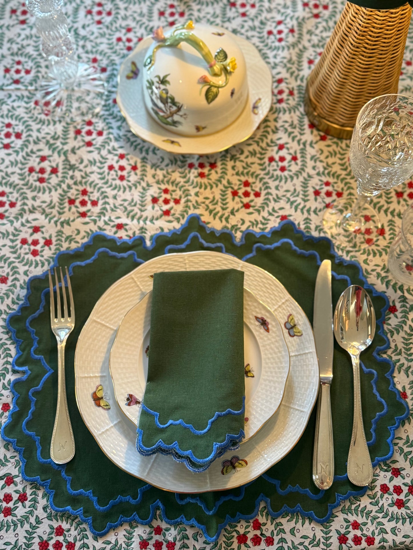 Valeria mossgrüne Tischsets - 4 Sets mit 4 Servietten