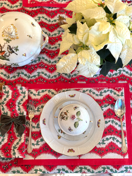 Weihnachtsstreifen Tischsets - 6 Sets mit Servietten