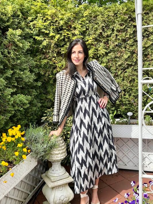 Hemdblusenkleid IKAT schwarz/weiss